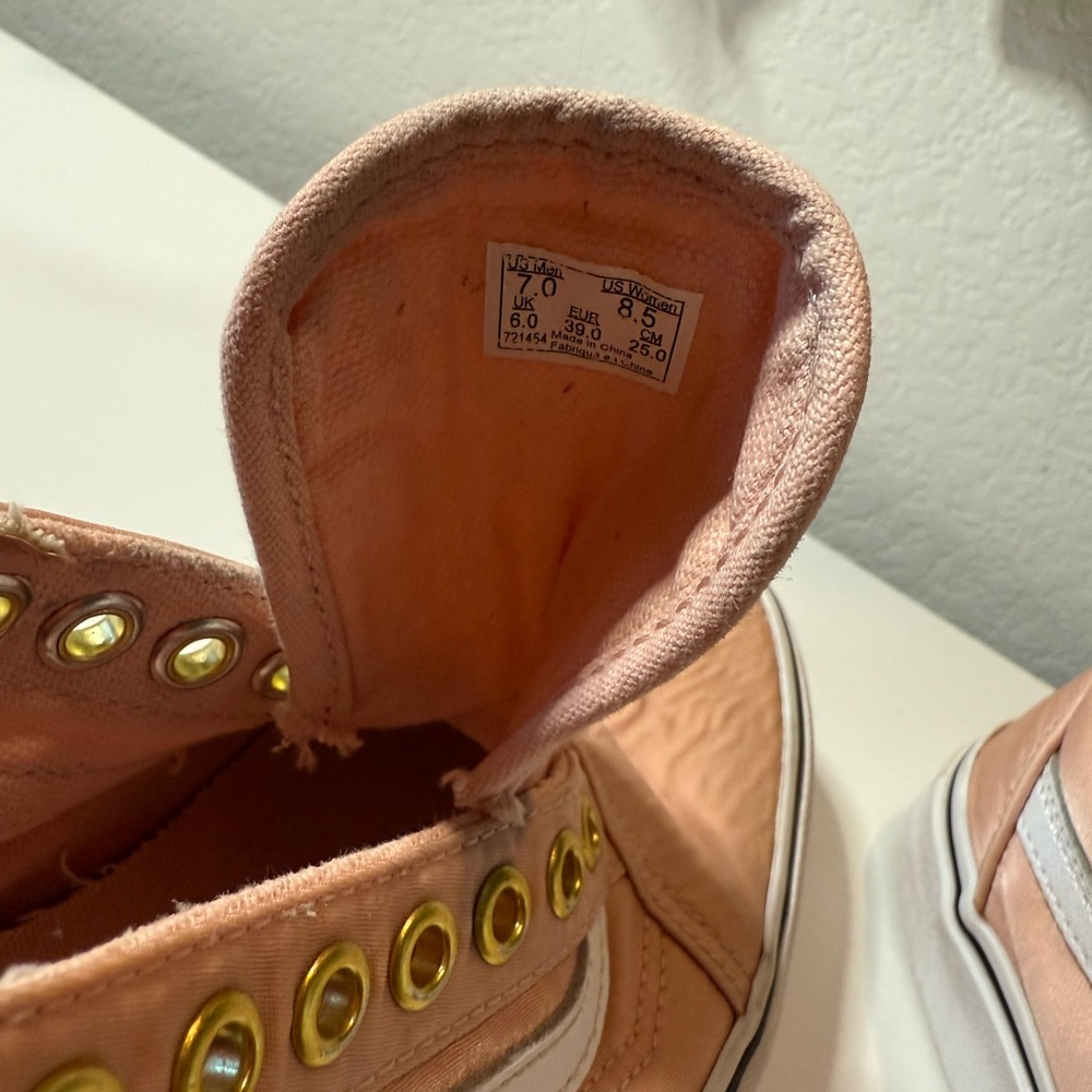 Peach High-Top Sneakers with Gold Eyelets